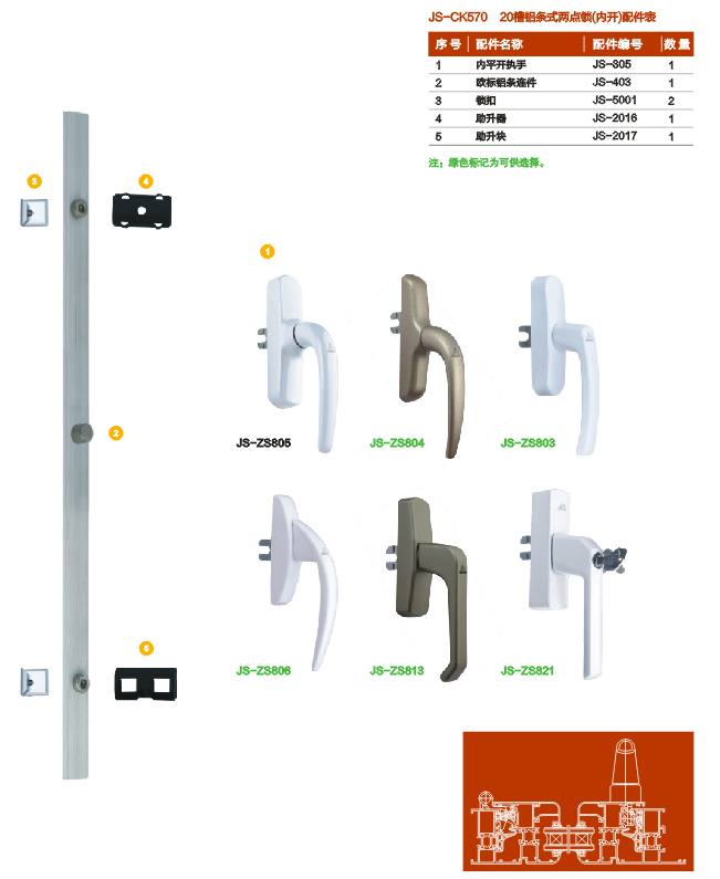 20槽鋁條式兩點(diǎn)鎖（內(nèi)開(kāi)） 門窗五金 門窗配件