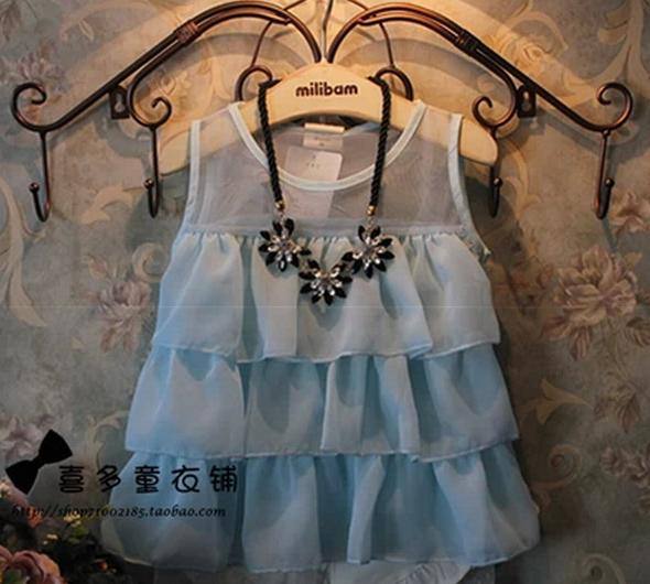 多可愛 童裝批發(fā)童裝2014夏季新款女童可愛層層雪紡背心一件代發(fā)