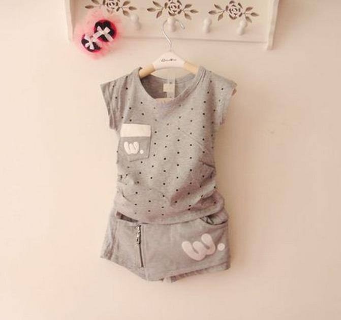 多可愛(ài) 韓版 兒童短褲套裝2014夏裝新款童裝 女童短袖T恤裙褲套裝