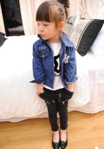 多可愛2014童裝 歐洲站風格米小奇系列牛仔外套 夾克來料加工來圖