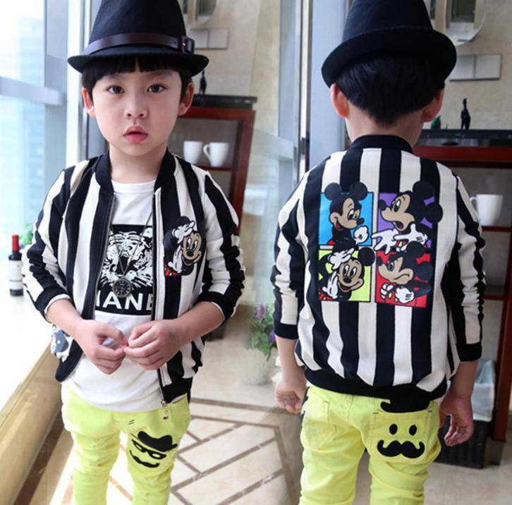 秋季新款童裝兒童豎條外套男女童百搭米老鼠開衫外套夾克一件代發(fā)