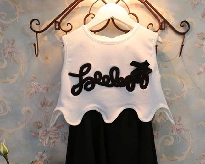 多可愛(ài) 刺繡字母好品質(zhì)兩件套裝女童連衣裙夏裝新款2014一件代發(fā)