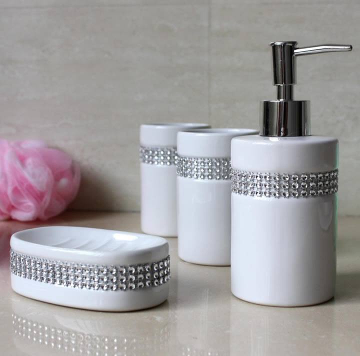 廠家直銷歐式貼鉆陶瓷衛浴四件套浴室沐浴洗漱套裝套件贈品禮品盒