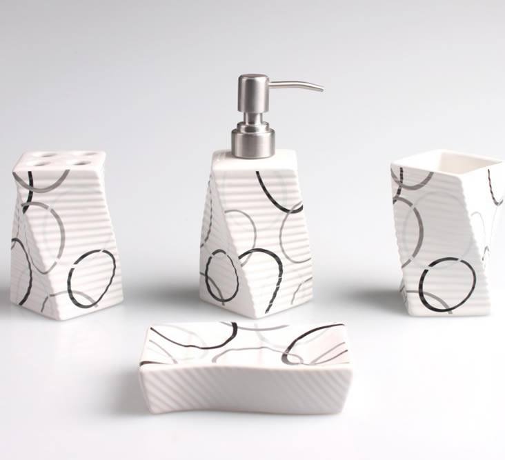 廠家供應 現代簡約創意 乳白陶瓷 衛浴洗漱套件