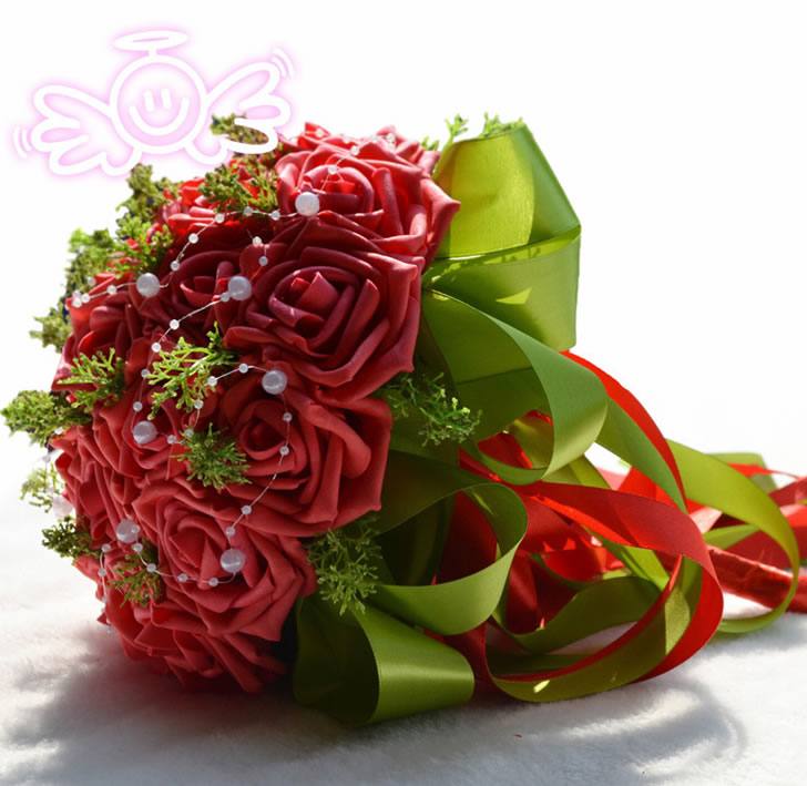新娘手捧花23加珠紅色 婚慶裝飾用品 創(chuàng)意禮品 結(jié)婚禮物工廠 D168