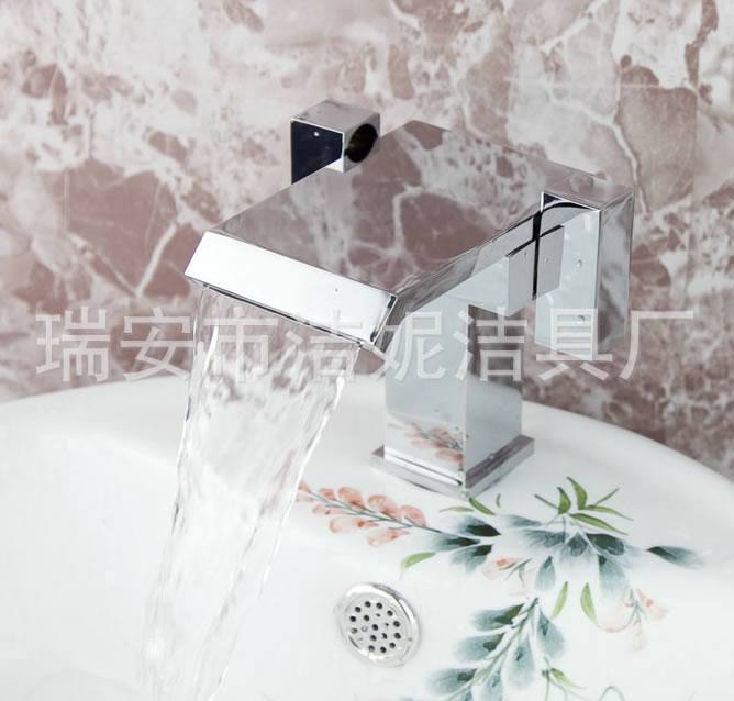 潔妮衛浴 全銅面盆水龍頭 瀑布龍頭 冷熱扁出水式水龍頭