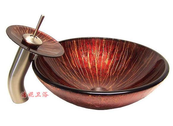 手繪玻璃藝術(shù)盆 臺(tái)上盆面盆臉盆洗手盆 冷熱瀑布龍頭
