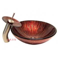 手繪玻璃藝術(shù)盆 臺(tái)上盆面盆臉盆洗手盆 冷熱瀑布龍頭