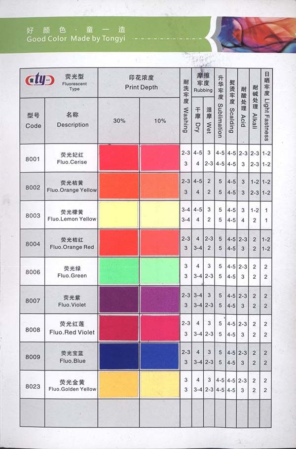 8型熒光 （普通型）印花涂料色漿