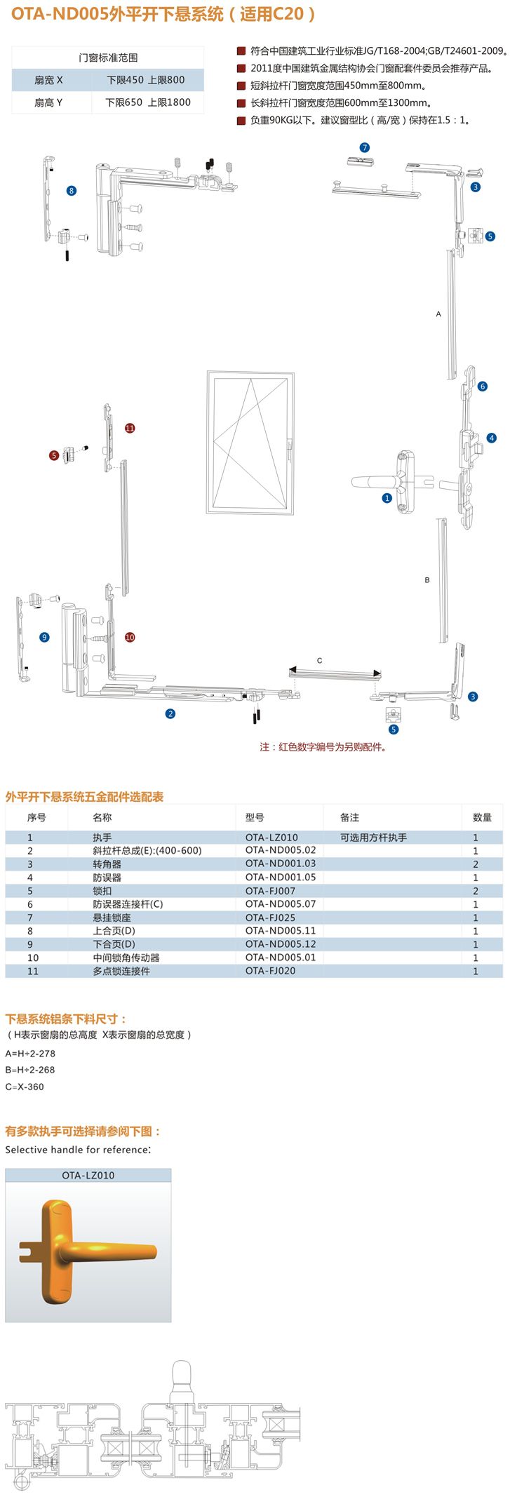 OTA-ND005 外平開下懸系統(tǒng)（適用C20) 門窗配件