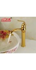 新款鍍金色面盆龍頭 歐式復古冷熱水龍頭加高單孔臺上盆
