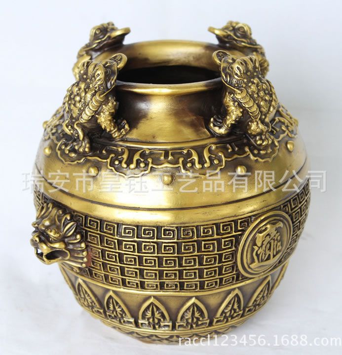 四方納財 聚寶盆 招財納福金屬工藝品擺件
