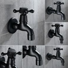 全銅黑色洗衣機(jī)龍頭單冷4分快開水龍頭加長(zhǎng)加厚仿古水龍頭