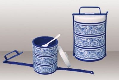 青花飯盒 塑料飯盒 環保飯盒 青花三層飯盒 青花手提飯盒