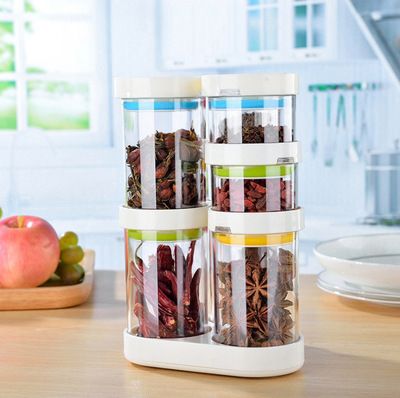 彩虹旋轉調味罐套裝 密封調味罐 干貨儲物罐 廚房收納