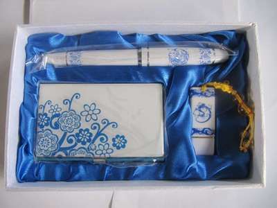 牡丹花紙盒包裝盒 青花瓷筆名片盒U盤(pán)包裝