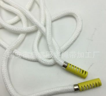 5MM白色實心滌棉圓褲腰繩字母鏤空繩頭化纖實心帽抽