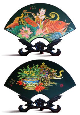 漆器臺屏 吉慶有余 擺件 工藝品 仿古小屏風 外事商務禮品