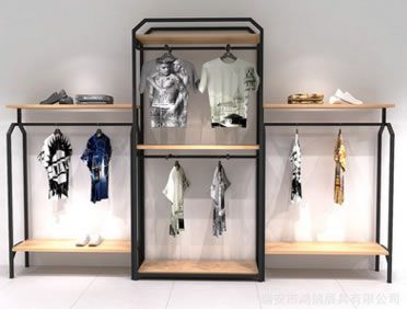 服裝店男女衣架展示架落地式鐵藝高架高柜實木正側掛衣服貨架