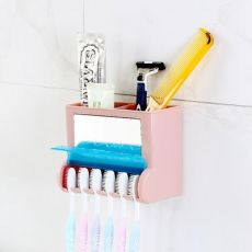 北歐五色創(chuàng)意強(qiáng)力粘貼式多功能牙膏牙刷架 浴室洗漱用品收納架