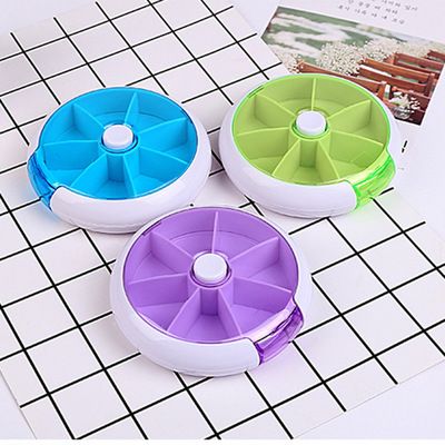 圓形一周藥盒 七格旋轉(zhuǎn)七天便攜式 7格7天迷你塑料藥盒